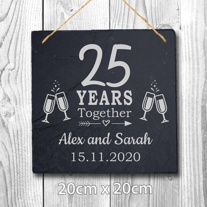 Personalised Couples Name Year Date Wedding Anniversary Hanging Slate Gift Sign