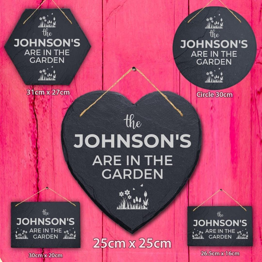 Personalised In The Garden Family Name Hanging Slate Engraved Sign Plaque