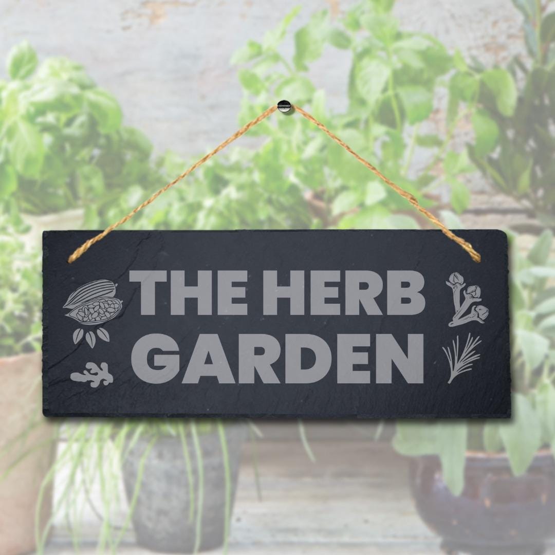 The Herb Garden Laser Engraved Hanging Slate Home Decor Garden Plaque Sign