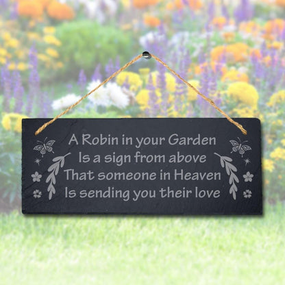 Engraved Robin Slate Garden Plaque: Memorial Sign
