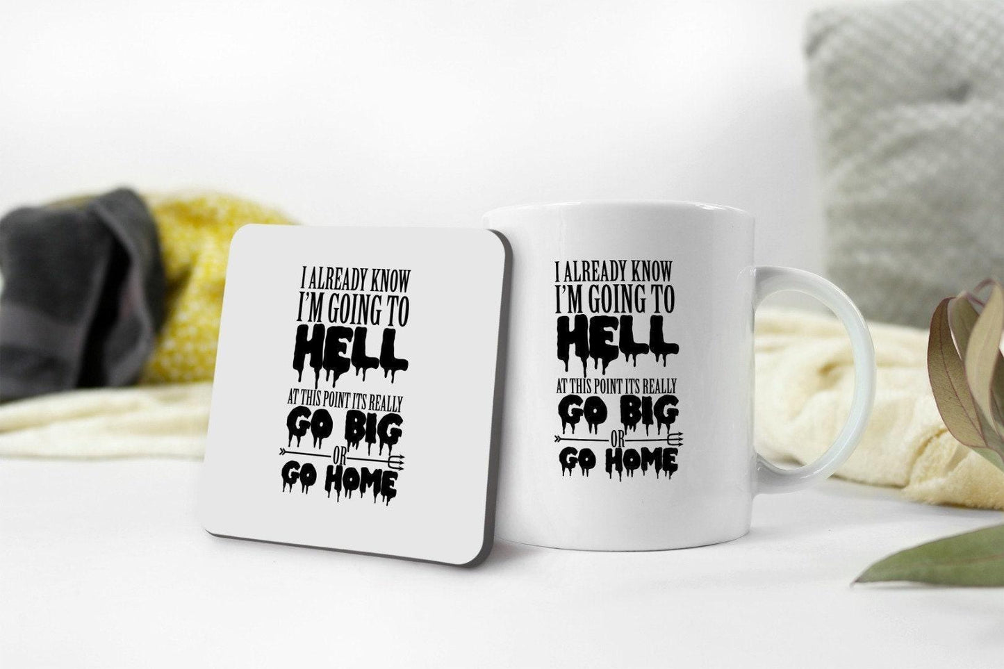 Funny 'Going to Hell' Novelty Mug & Coaster Set