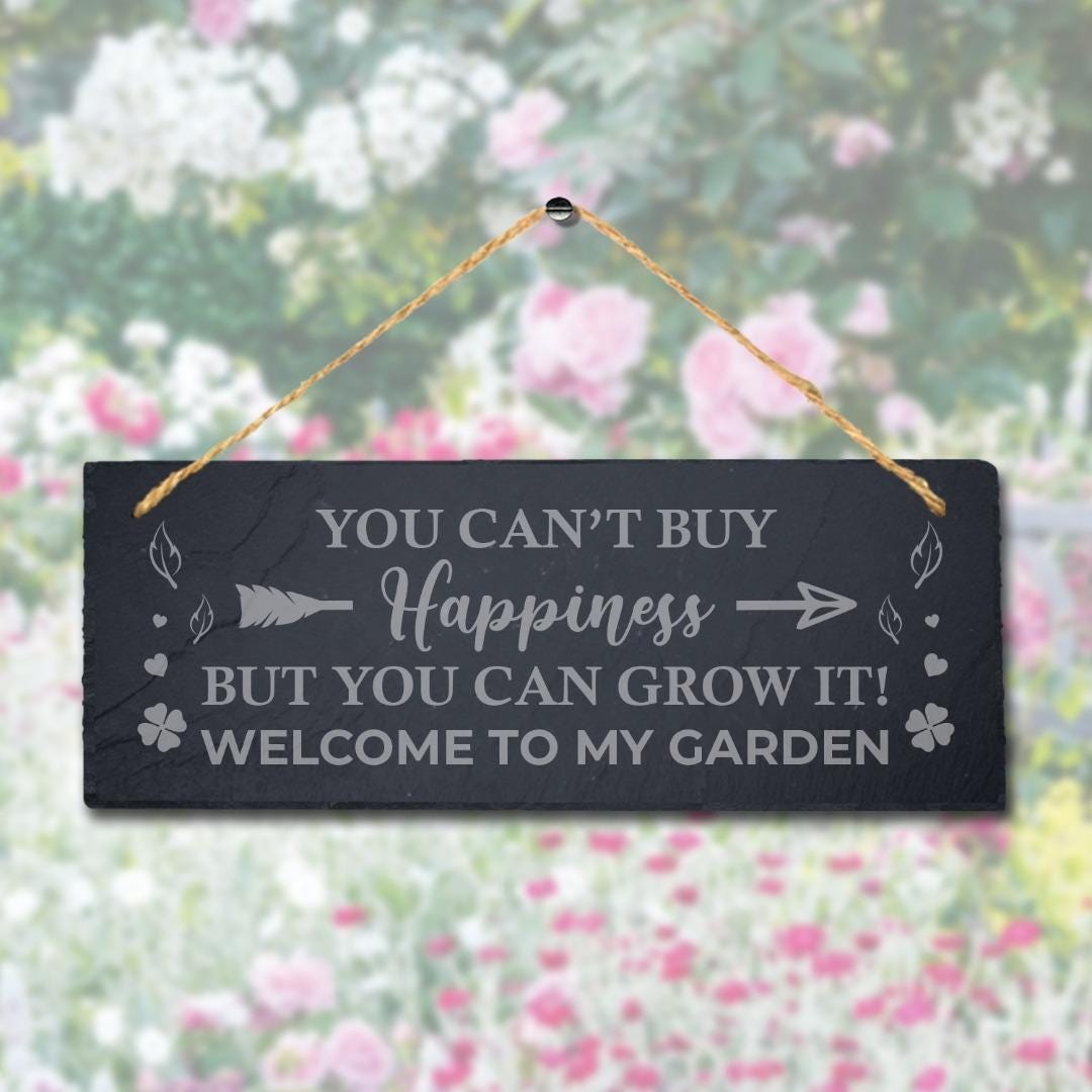Happiness Hanging Slate Sign Laser Engraved Plaque Garden Wall Art Home Gift