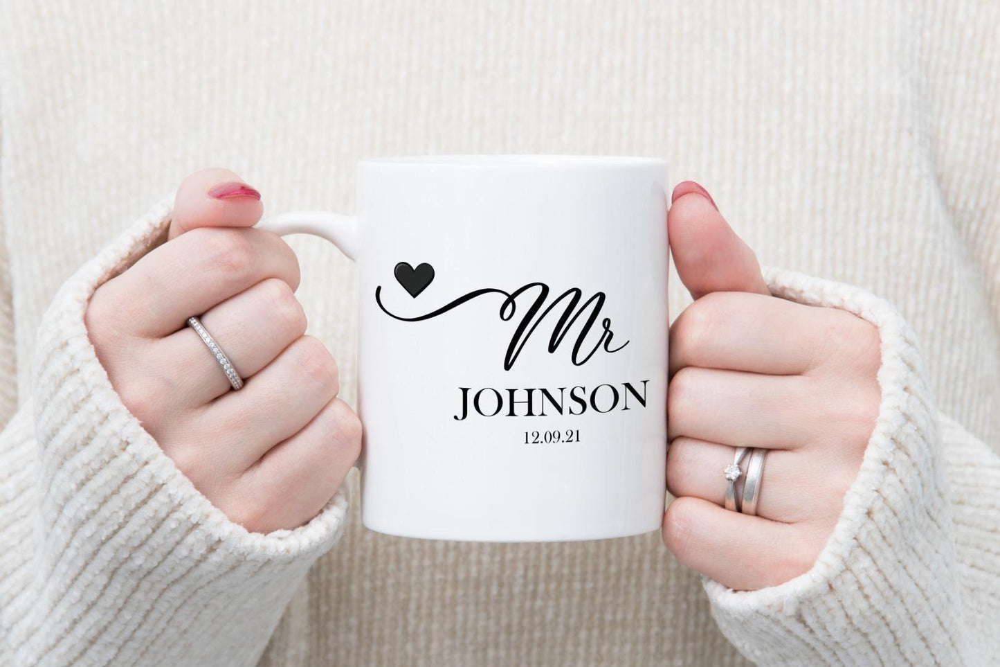 Personalised Mr. & Mrs. Mug Set, Custom Wedding Anniversary Gift