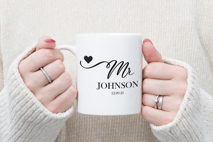 Personalised Mr. & Mrs. Mug Set, Custom Wedding Anniversary Gift