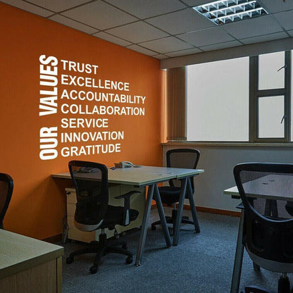 Our Values Large Wall Art Sticker Inspirational Quote Vinyl Decal Office School
