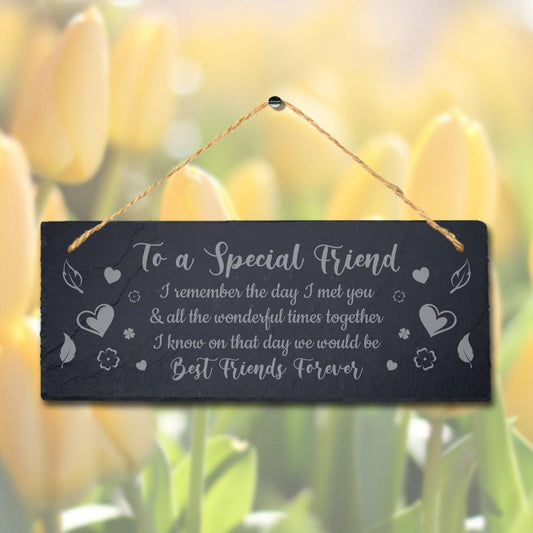 Special Best Friends Laser Engraved Hanging Slate Friendship Gift Plaque Sign
