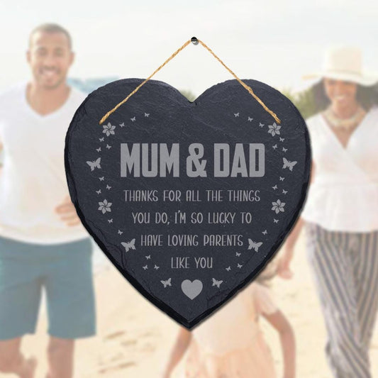 Mum And Dad Rustic Slate Gift Plaque Anniversary Hanging Sign Ideal Gift
