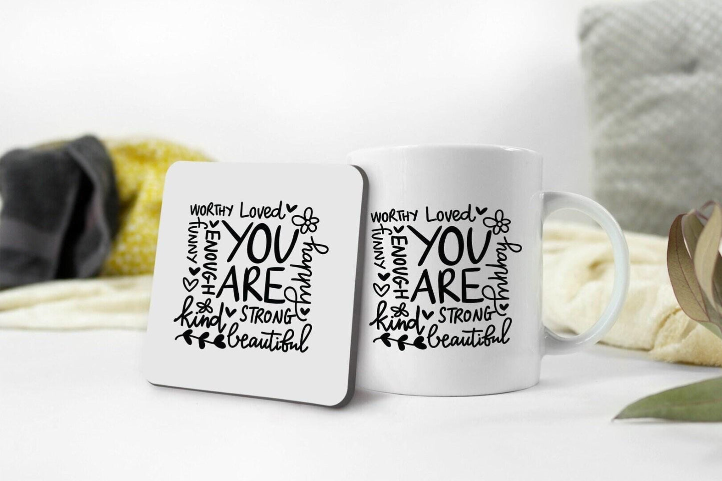 You Are Worthy Motivational Mug Ceramic Mug Tea Cup And Coaster Set Gift