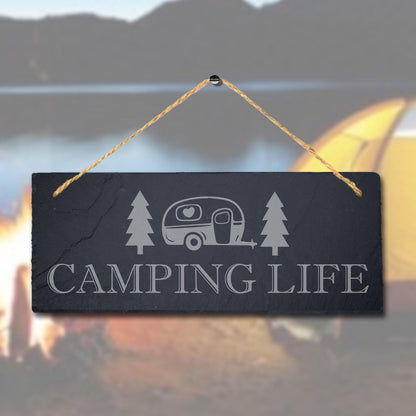 Camping Life Laser Engraved Hanging Slate Caravan Plaque Summer Adventurer Sign