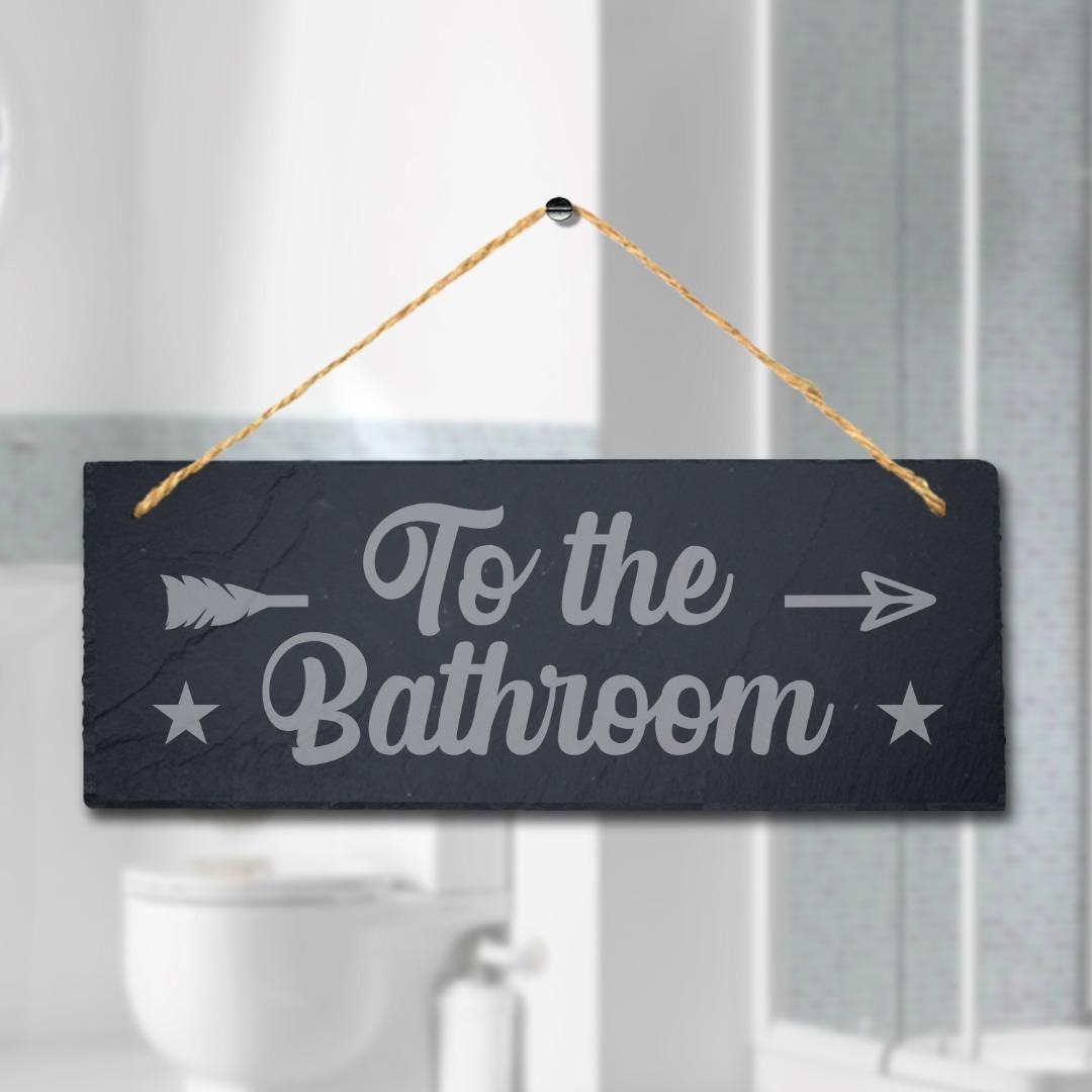 Bathroom Hanging Slate Sign Engraved Plaque Funny Spa Washroom Wc Toilet Gift