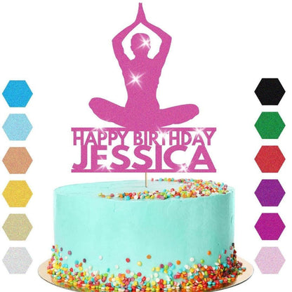 Yoga Cake Topper Personalised Girl Woman Birthday Cake Decoration Any Name & Age