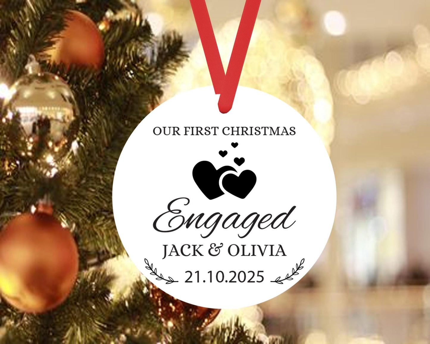 Personalised First Christmas Bauble Engagement Announcement Xmas Ceramic Keepsake Gift