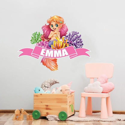 Personalised Sea Fish Girl Wall Sticker Name Vinyl Decal Kids Nursery Bedroom