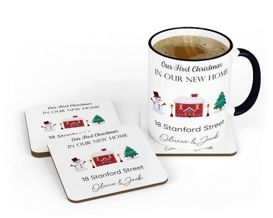 Personalised First Christmas New Home Mug & Coaster Set