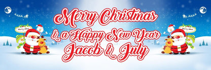 2 Personalised Merry Christmas And Happy New Year Celebration Banners Posters