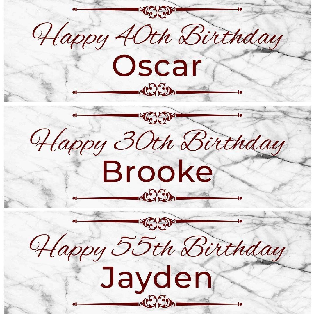 2 Personalised White Marble Effect Birthday Celebration Banner Decoration Poster