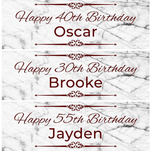 2 Personalised White Marble Effect Birthday Celebration Banner Decoration Poster