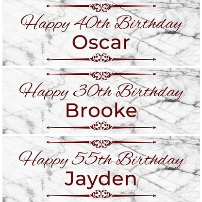 2 Personalised White Marble Effect Birthday Celebration Banner Decoration Poster