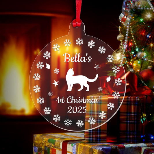 Personalised First Christmas Cat Bauble 1st Xmas Acrylic Tree Decoration Pet Gift