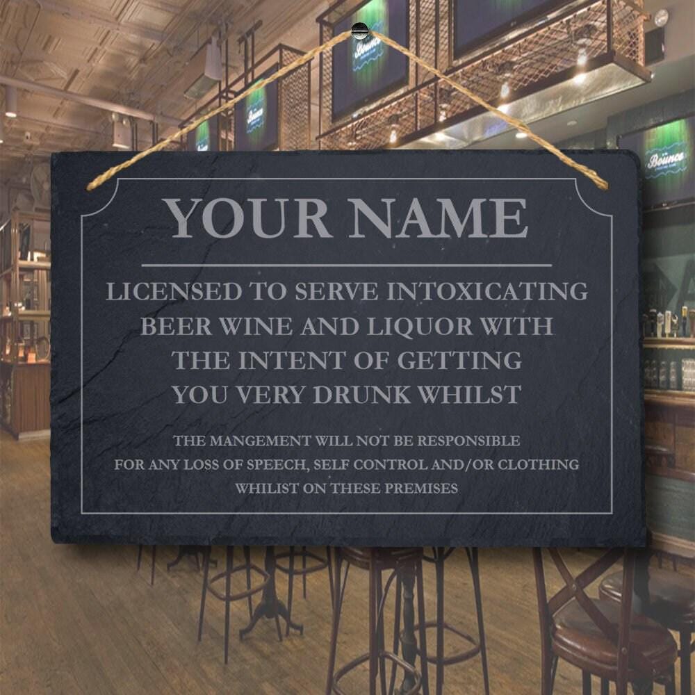 Personalised Bar Sign Plaque Man Cave Shed Laser Engraved Pub Slate Stone Sign