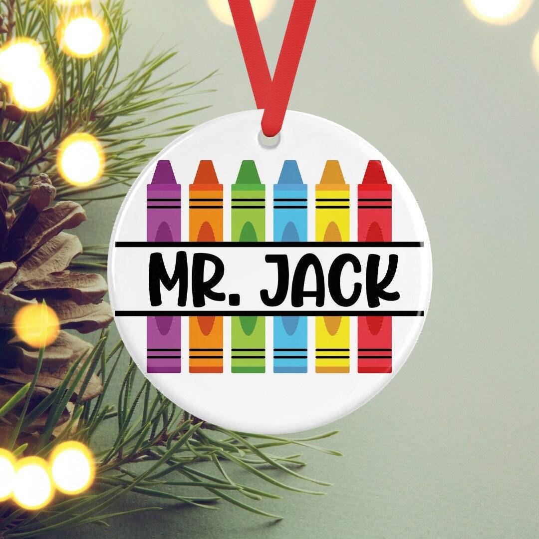 Personalised Crayon Teacher Ceramic Hanging Bauble Teacher Ta School Christmas Present