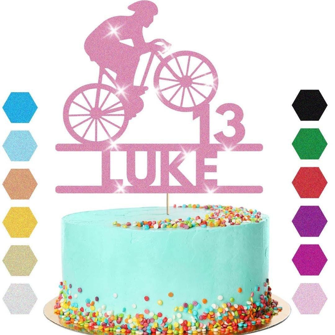 Personalized Glitter Bicycle Cake Topper: Cyclist Birthday Party Decor