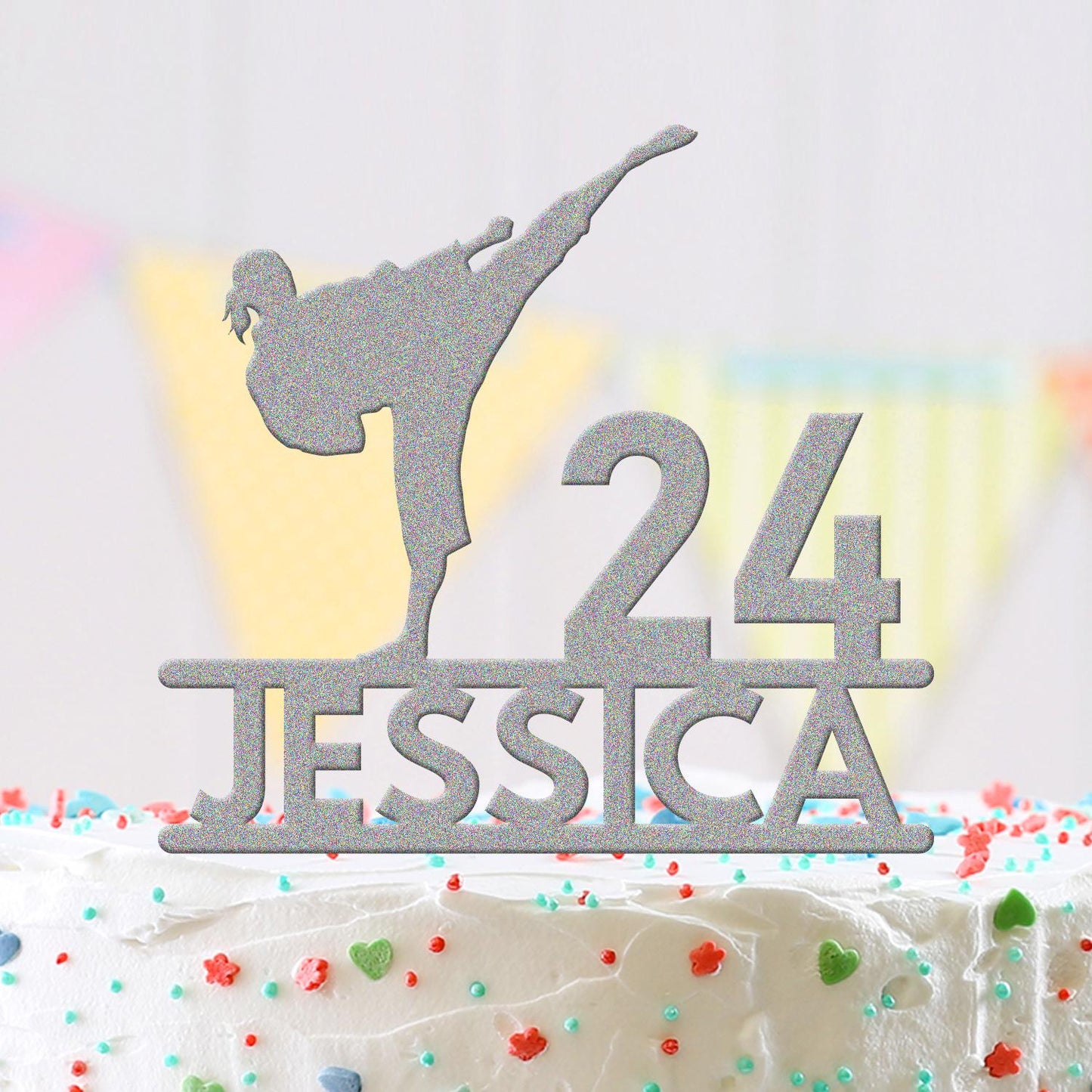 Personalised Name Karate Birthday Cake Topper Martial Arts Taekwondo Acrylic
