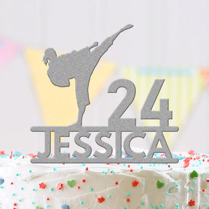 Personalised Name Karate Birthday Cake Topper Martial Arts Taekwondo Acrylic