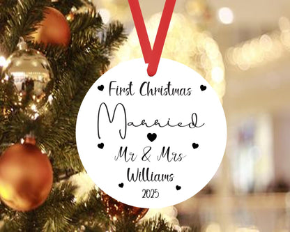 First Christmas As Married Bauble Personalised Names Ceramic Ornament Gift