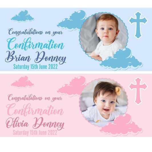 2x Personalised Confirmation Congratulations With Picture Banner Party Posters Celebration