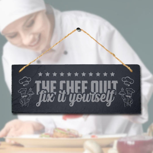 Chef Quit Hanging Slate Sign Engraved Plaque Restaurant Kitchen Funny Home Gift
