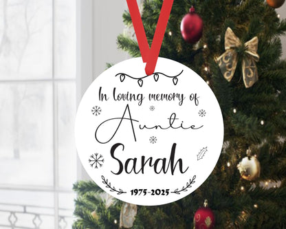 Personalised Memorial Christmas Bauble In Loving Memory Auntie Ceramic Ornament