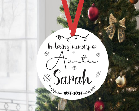 Personalised Memorial Christmas Bauble In Loving Memory Auntie Ceramic Ornament