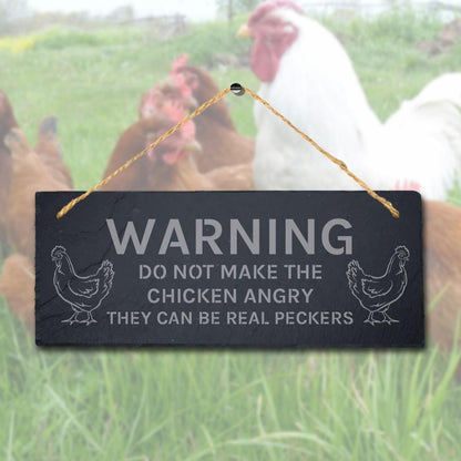Warning Do Not Make Chicken Angry Engraved Hanging Slate Chick Shed Plaque Sign
