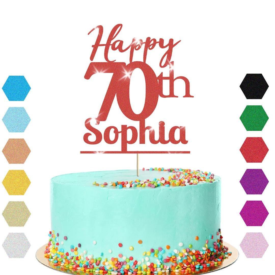 Personalised Name 70th Birthday Glitter Cake Topper Party Cake Decoration Gift