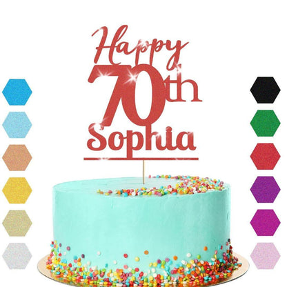 Personalised Name 70th Birthday Glitter Cake Topper Party Cake Decoration Gift