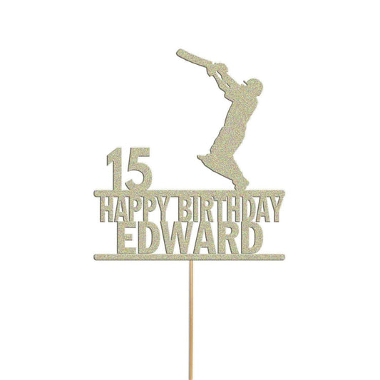 Personalised Glitter Cricket Cake Topper: Birthday Party Decor