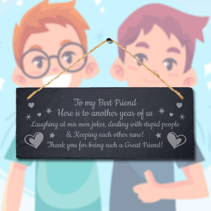 Best Friend Besties Laser Engraved Hanging Slate Friendship Gift Plaque Sign