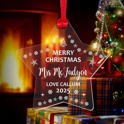 Personalised Christmas Star Bauble Teacher Teaching Assistant Nursery Xmas Gift