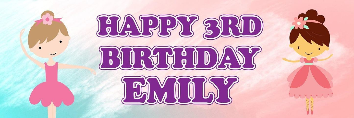 2x Personalised Ballerina Birthday Banner: Celebration Decoration