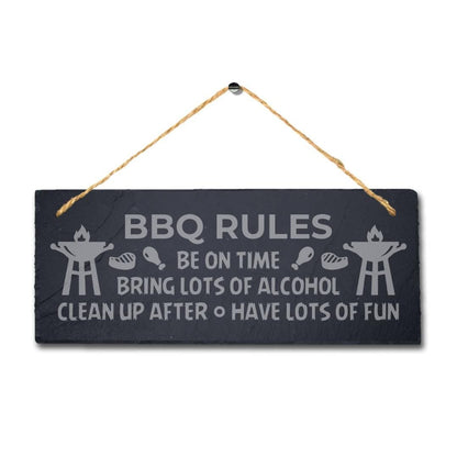 Bbq Rules Be On Time Laser Engraved Hanging Slate Food Party Home Plaque Sign