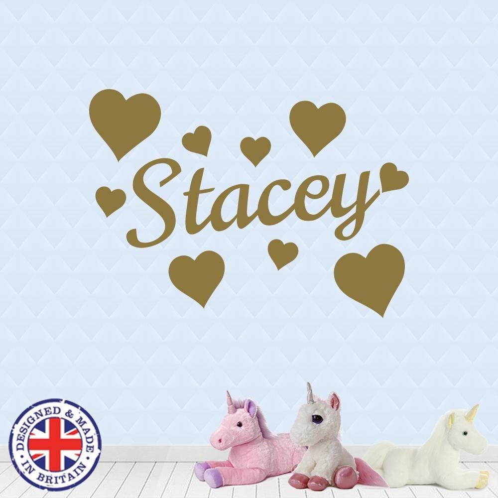 Personalised Name Custom Vinyl Sticker Hearts Wall Art Boys Girls Kids Bedroom