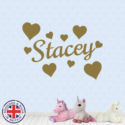 Personalised Name Custom Vinyl Sticker Hearts Wall Art Boys Girls Kids Bedroom