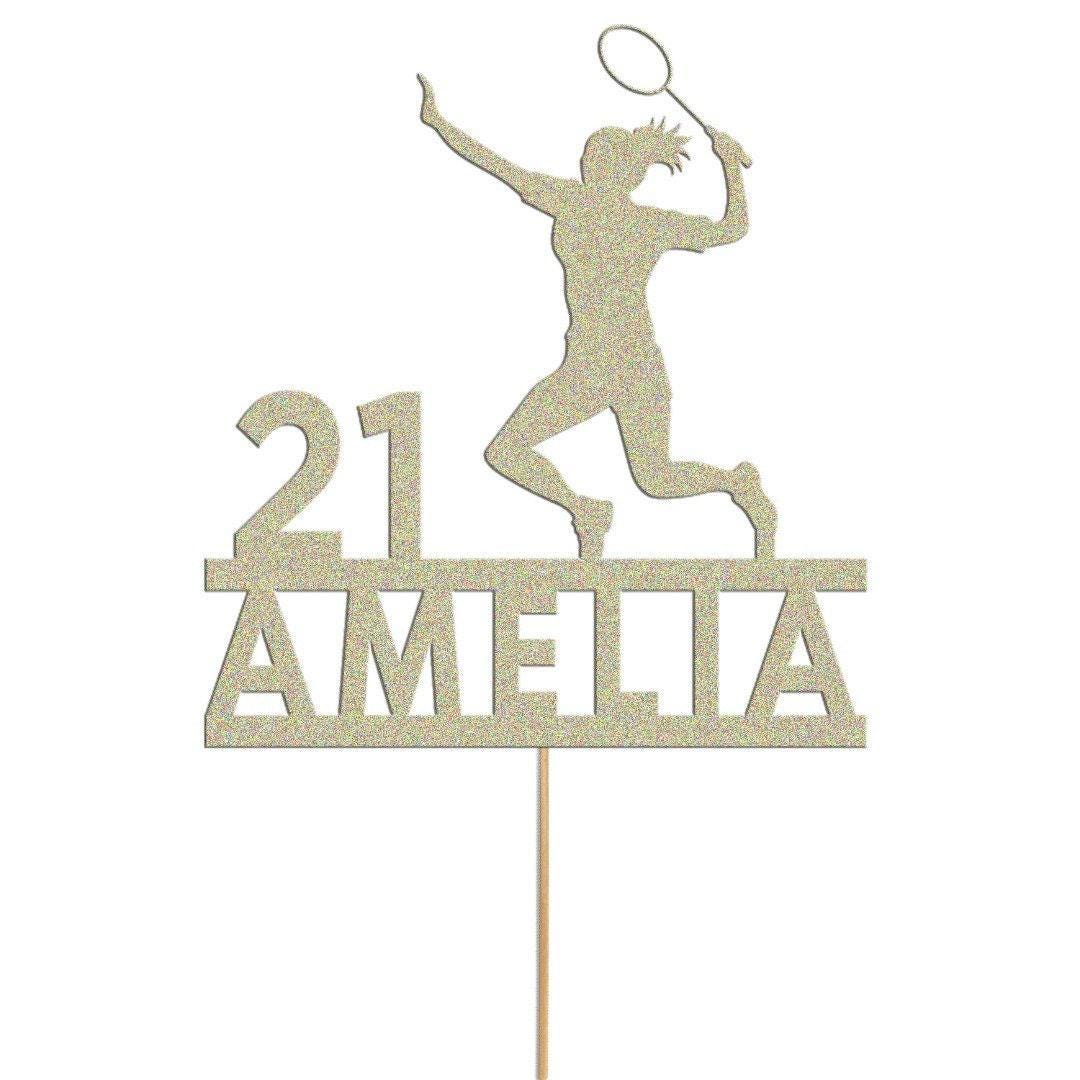 Personalised Glitter Tennis Birthday Cake Topper: Any Name & Age