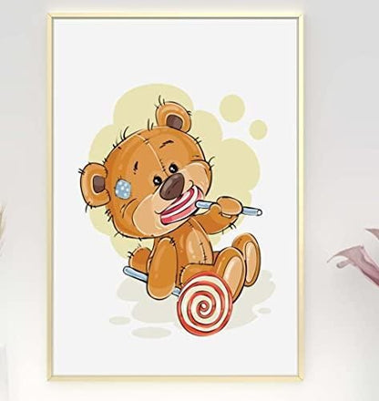 Teddy Bear Lollipop Art Print, Scandinavian Nursery Decor
