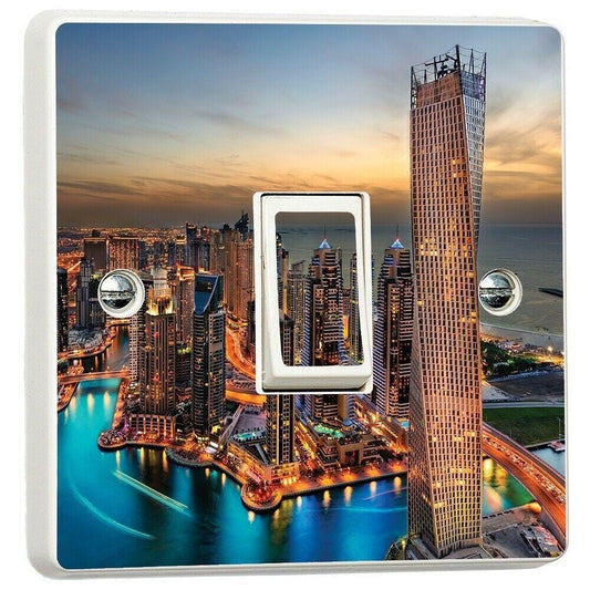 Dubai City Skyscrapers Light Switch Sticker Cover Vinyl Skin Wall Decal Decor