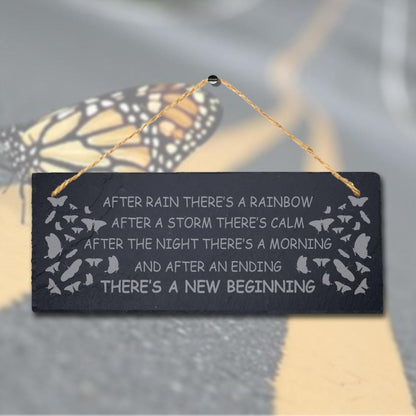 After Rain There Is Rainbow Laser Engraved Hanging Slate Garden Plaque Sign