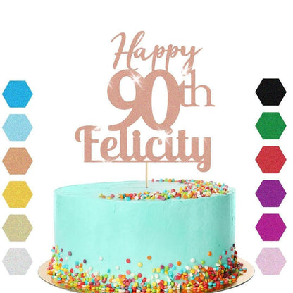 Personalised Name 90th Birthday Glitter Cake Topper Party Cake Decoration Gift
