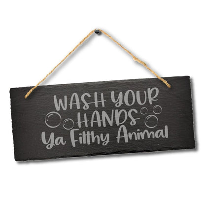 Bathroom Kitchen Hanging Slate Funny Toilet Plaque Sign Wash Your Hands Home Art