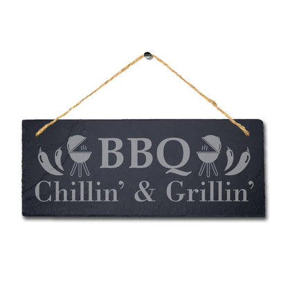 Bbq Chillin Grillin Laser Engraved Hanging Slate Party Home Decor Plaque Sign